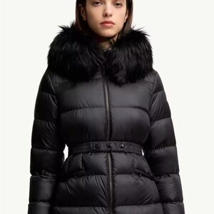 Moncler Black Puffer Jacket with Fur Collar